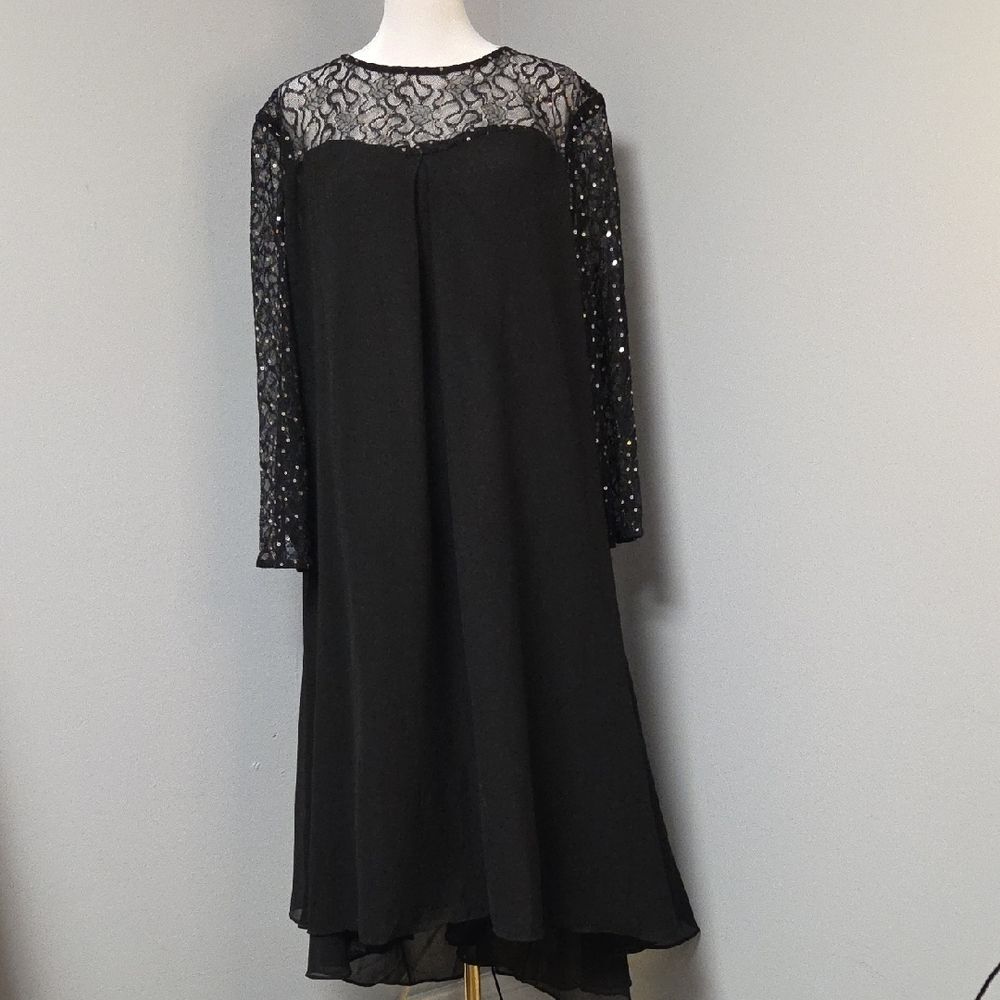 Black A-Line Cocktail Dress with Bishop Sleeves